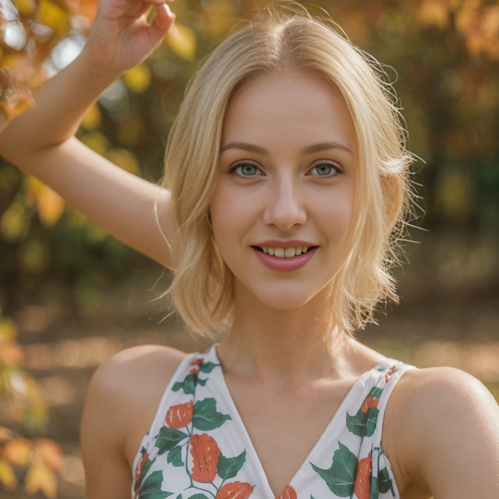 1girl, photorealistic, (((ugly face:1.5))), (((photorealistic))), (((raw photo in sequence))), (((natural lights))), (((detailed background))), (((26 to 35 years old))), (((upper body and upper legs))), (((detailed face))), photo_(wide), realistic, (((Caucasian woman))), (((long white blonde hair))), (((Caucasian nose))), (((Caucasian green eyes))), (((Caucasian face))), (((Caucasian lips))), (((sexy body))), (((wearing printed dress))), (((outdoor autumn photo))), slender, different poses, smiling, wide shot, upper body and upper legs shot, (((selfie shot))), (((white blond)))