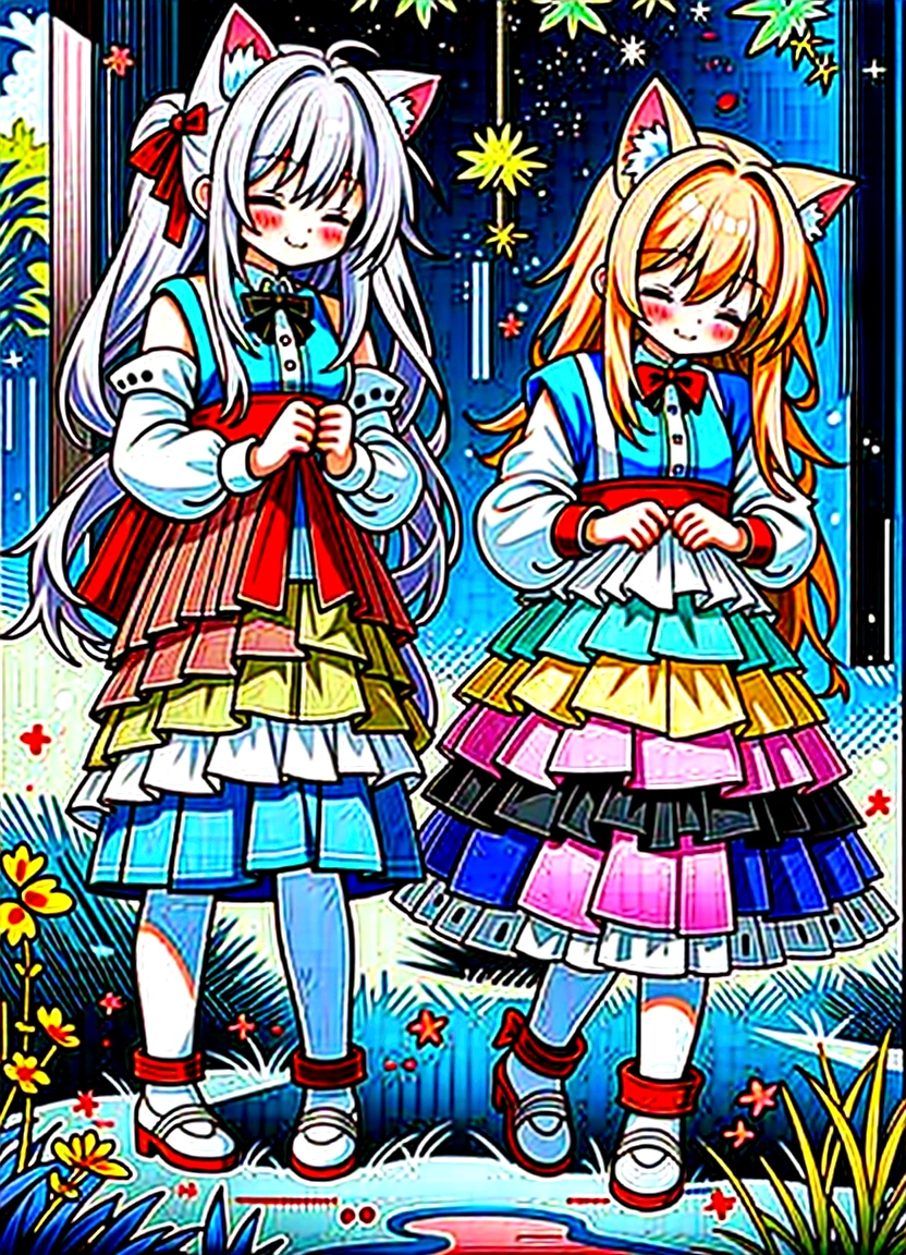 Cute Chibi Smile Cat Ears Sleeping Face Alice Rainbow Design