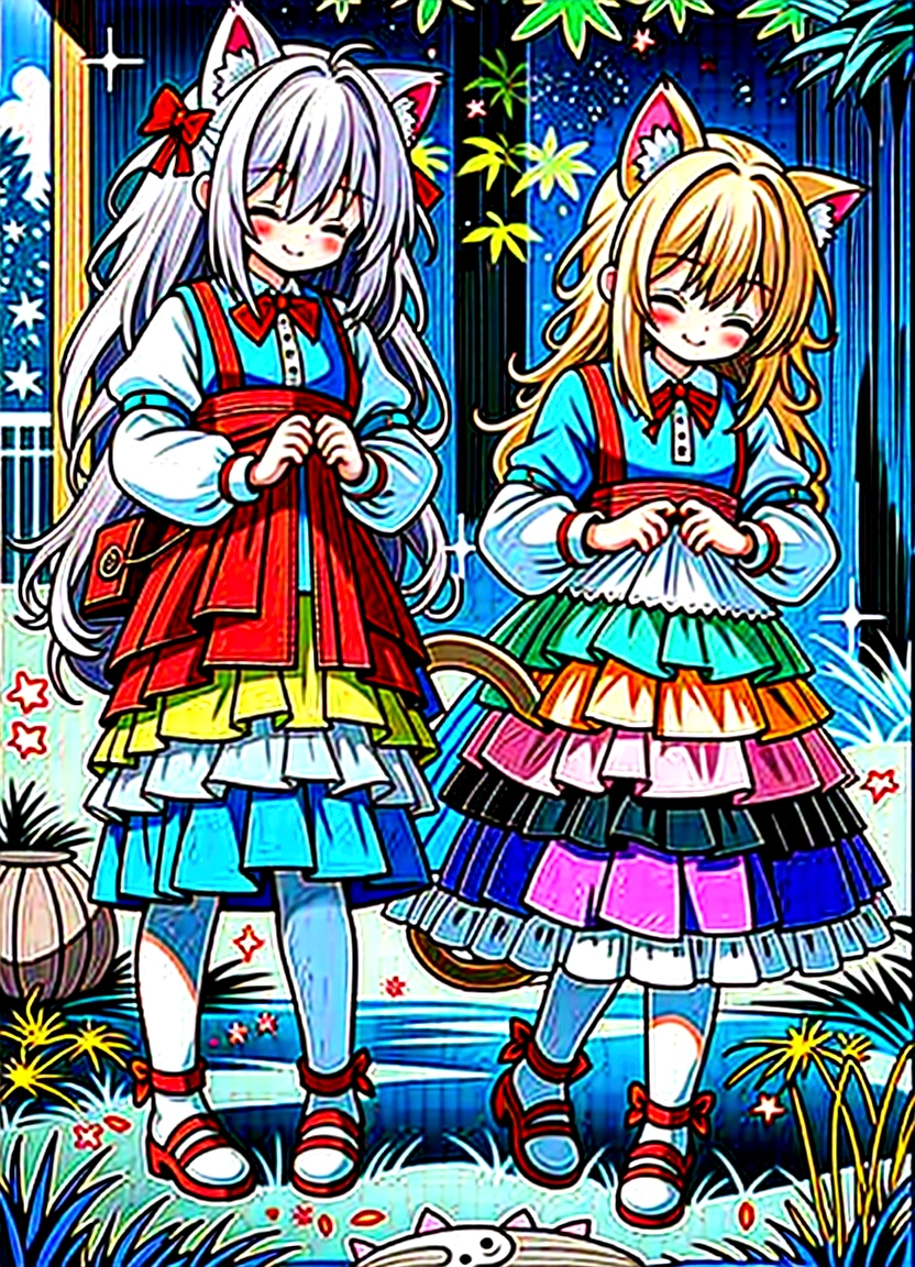 Cute Chibi Smile Cat Ears Sleeping Face Alice Rainbow Design