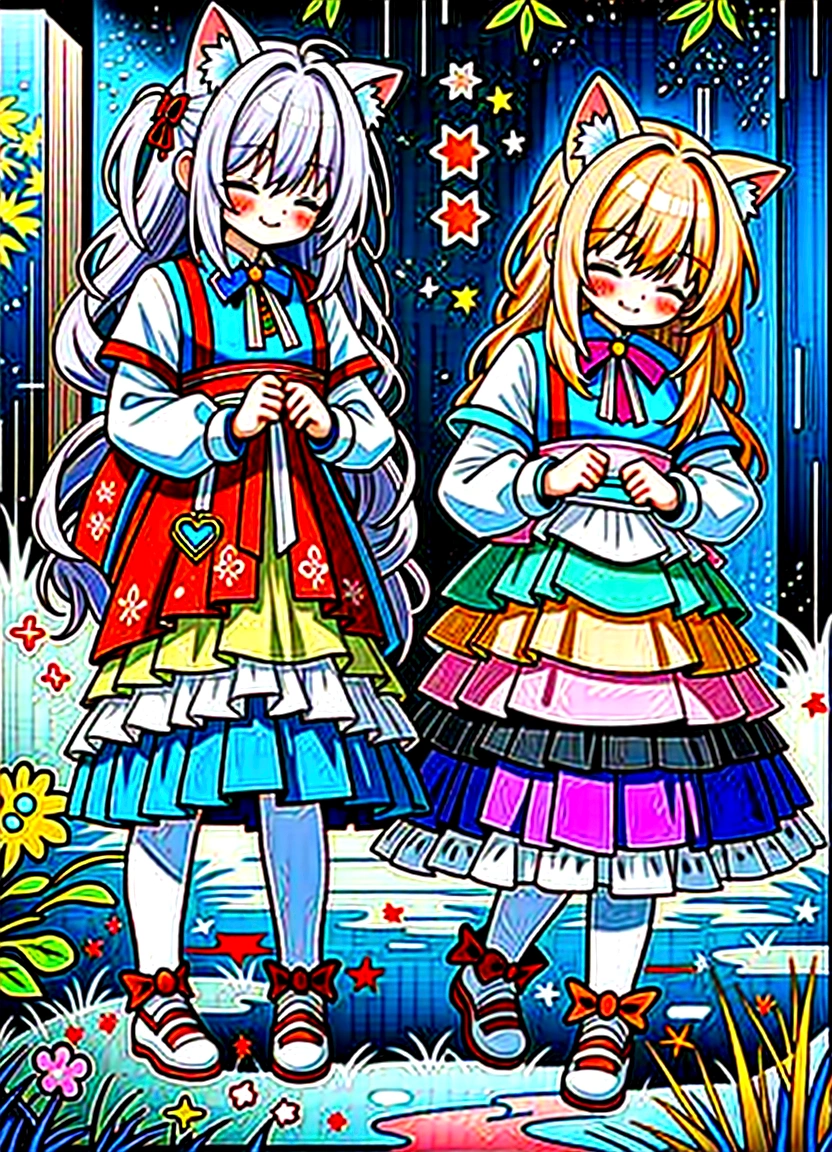 Cute Chibi Smile Cat Ears Sleeping Face Alice Rainbow Design