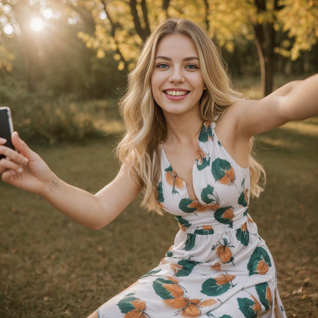 1girl, photorealistic, (((ugly face:1.5))), (((photorealistic))), (((raw photo in sequence))), (((natural lights))), (((detailed background))), (((26 to 35 years old))), (((upper body and upper legs))), (((detailed face))), photo_(wide), realistic, (((Caucasian woman))), (((long white blonde hair))), (((Caucasian nose))), (((Caucasian green eyes))), (((Caucasian face))), (((Caucasian lips))), (((sexy body))), (((wearing printed dress))), (((outdoor autumn photo))), slender, different poses, smiling, wide shot, upper body and upper legs shot, (((selfie shot))), (((white blond)))