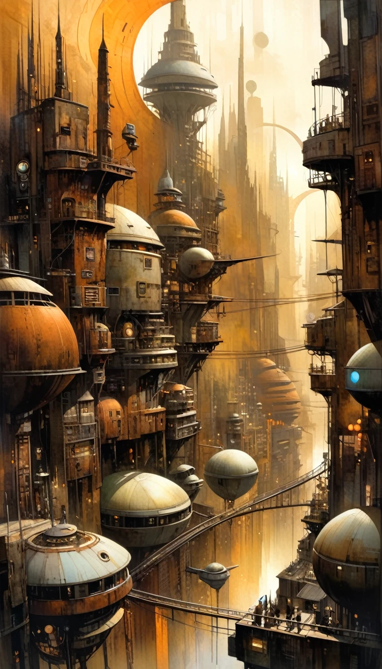 futuristic city.1.5, rusty metal city, lots of details (Dave Mckean inspired art, intricate details, oil painting)
