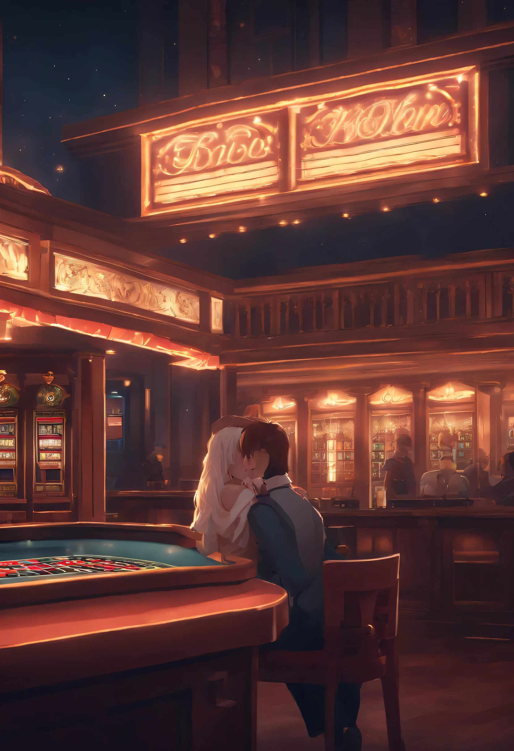 a cute anime game, anime art, pixel art, casino, wallpaper