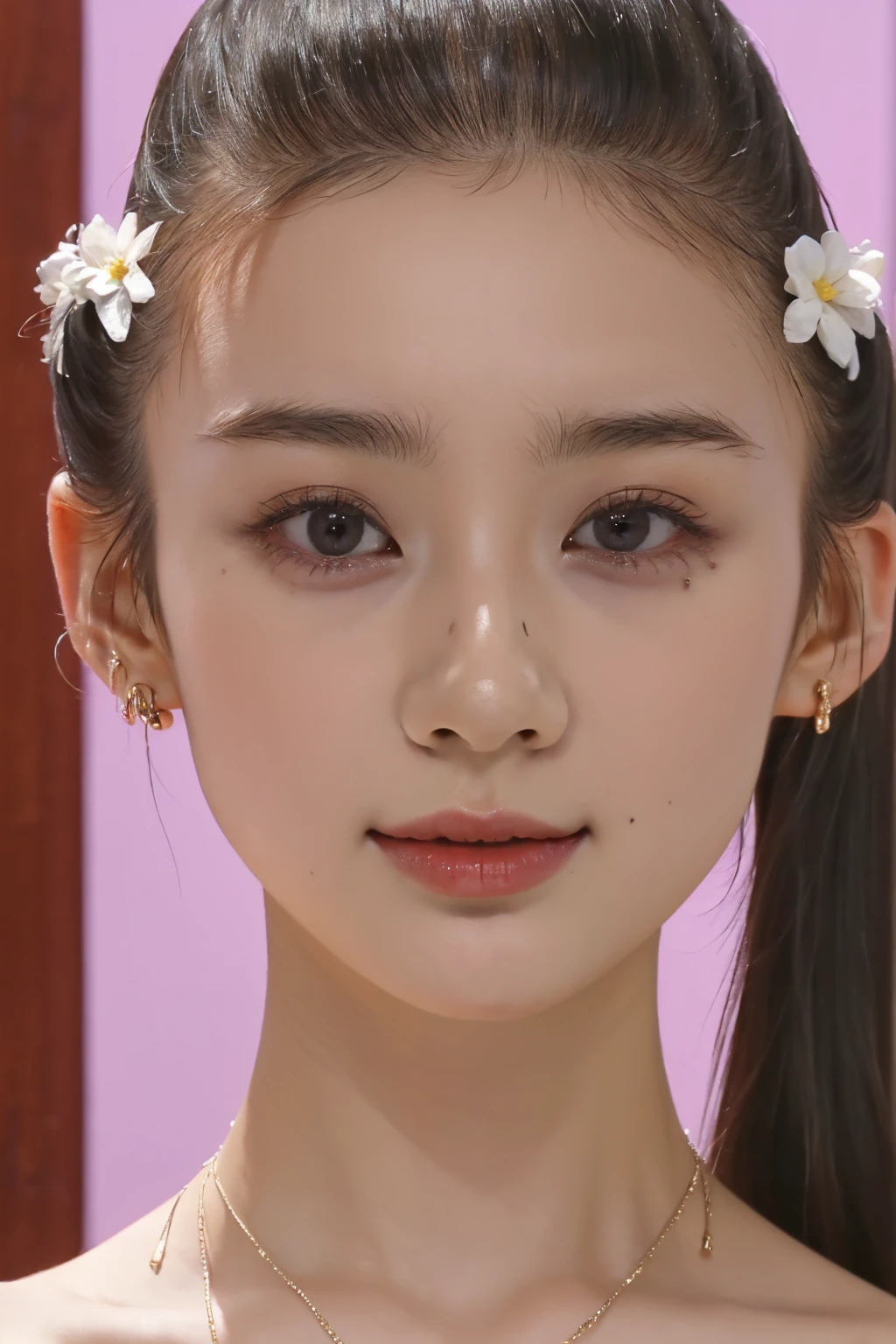 ((((upper body shot)))),(((nude))),(((nipples))),(((sagging breasts))),Ultra-high resolution,big eyes,Japanese,(forehead),(a girl),(1 girl),(baby face),((lolita)),((13 years old)),((cute)),pretty,earring,((facing at viewer)),(bob cut),necklace,((facing front))