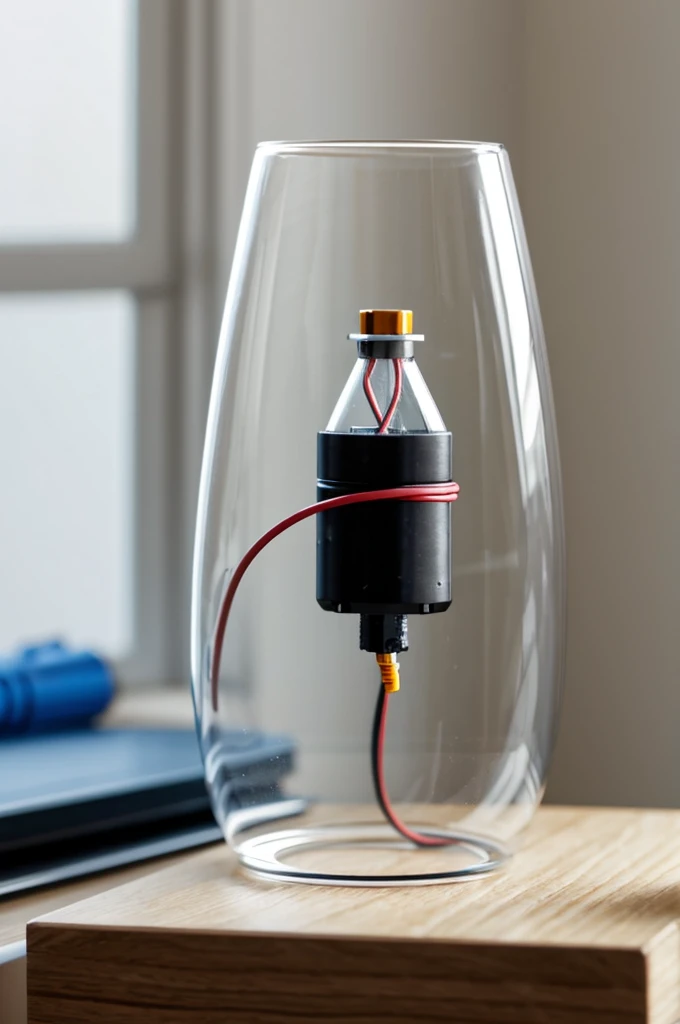 futuristic empty glass capsule with wires outside and sparks