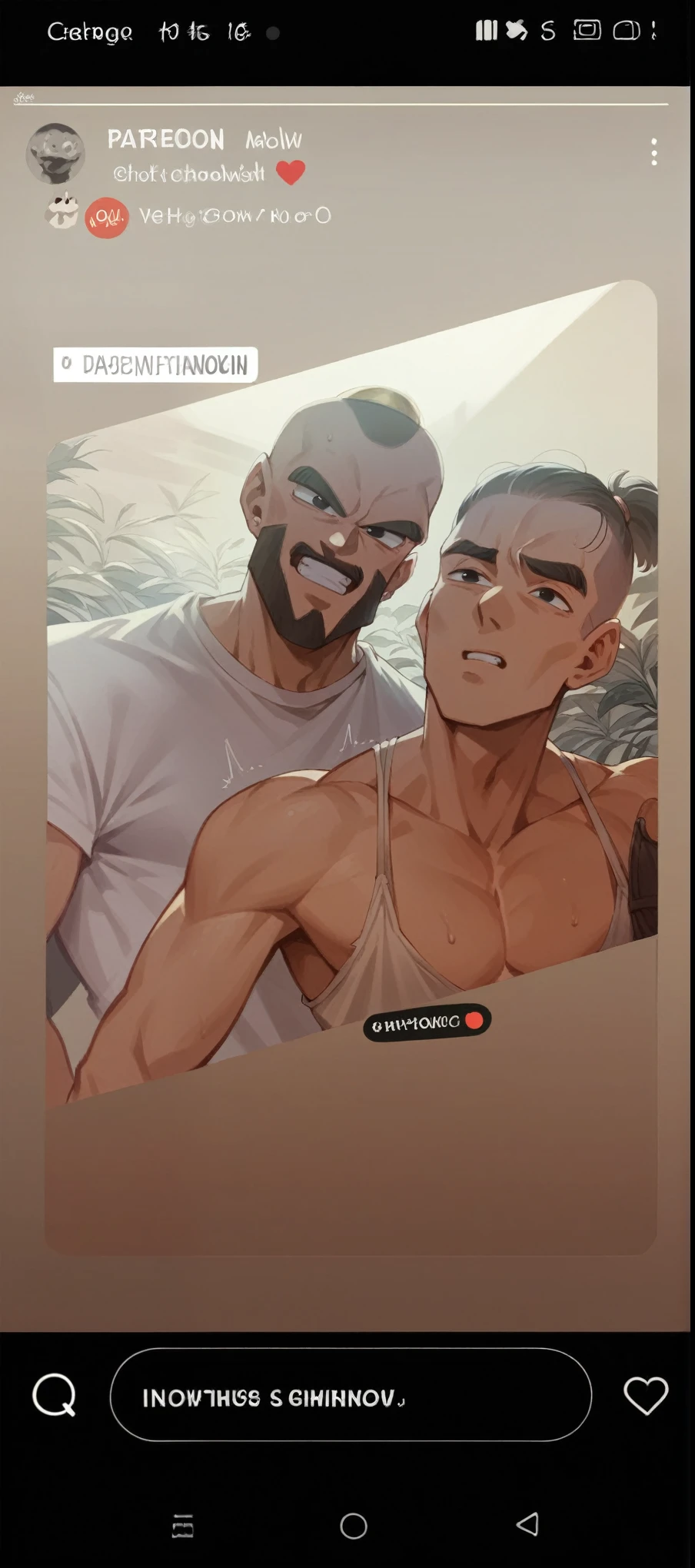 rating_explicit, naked, 1 mature man, 1 mature woman, blue eyes white strong man, black hair, pointed face, shirtless, kissing a african woman, white shirt, bun hair huging, golden eyes,oasis background, naked, milf