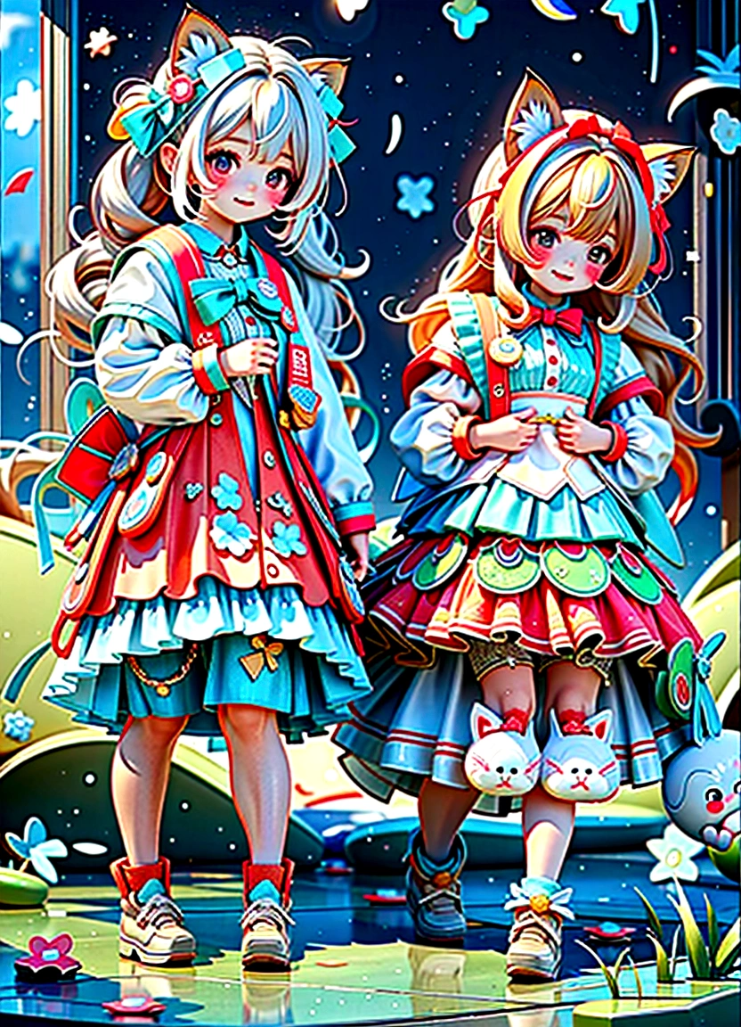 Cute Chibi Smile Cat Ears Sleeping Face Alice Rainbow Design