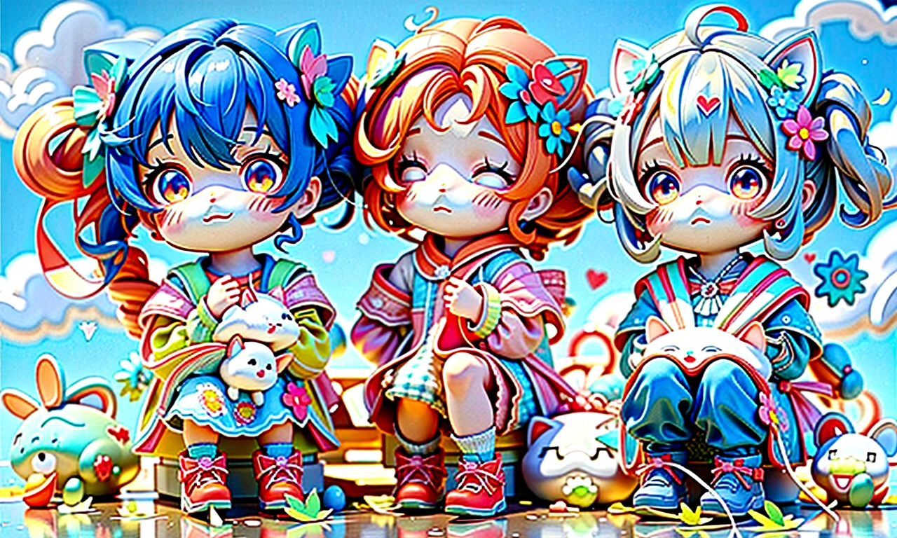 Cute Chibi Smile Cat Ears Sleeping Face Alice Rainbow Design