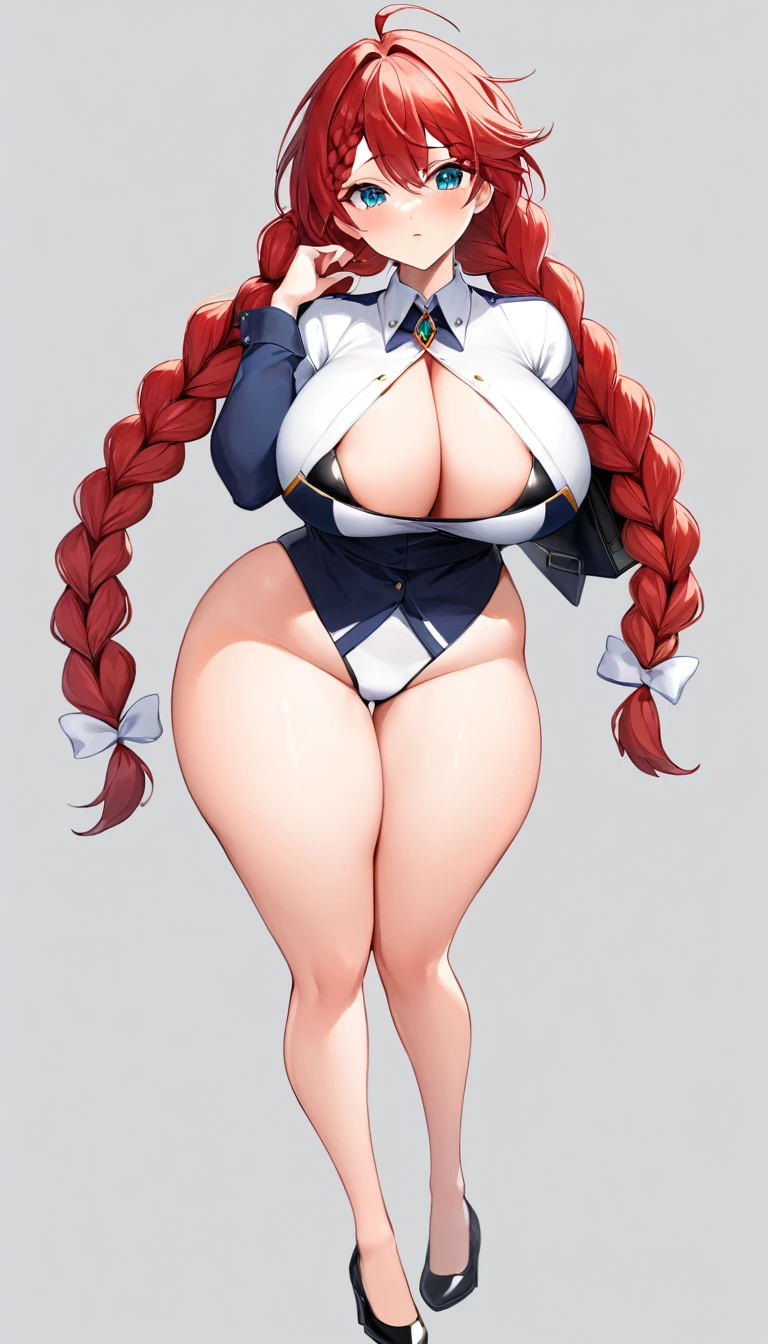 score_9, score_8_up, score_7_up, 1 female, full body, adult, mature female, late 30s, extremely detailed face, extremely detailed eyes, masterpiece, best quality, ultra-detailed,  background, visual novel character, facing viewer, looking to viewer, full body, portrait, wide shot, braided hair, thick thighs, curvy, medium breasts