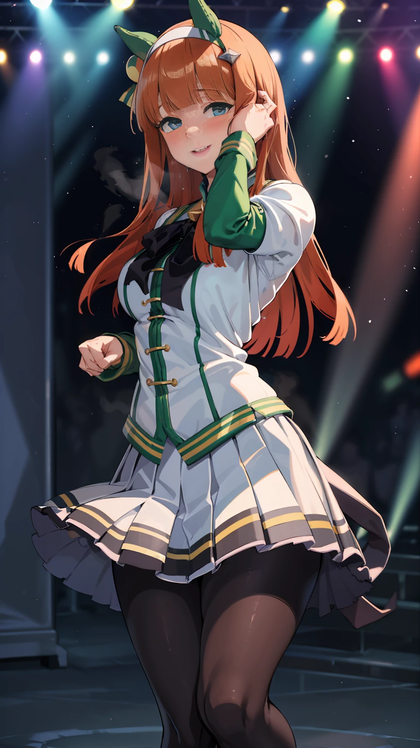 Street Dance、A big smile、shout、intense dance、dance、楽しくdance、Best image quality、High resolution、masterpiece、super high quality、Live Performance Venues、Large crowd、Many penlights、Sweaty、Very short pleated skirt、Heavy breathing、Blushing、4K quality、Black Pantyhose、Voluptuous thighs