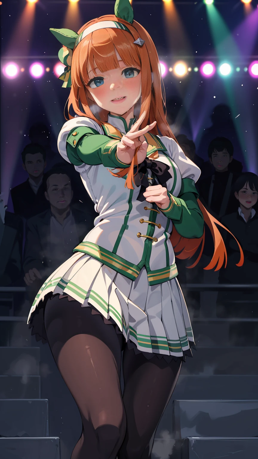 Street Dance、A big smile、shout、intense dance、dance、楽しくdance、Best image quality、High resolution、masterpiece、super high quality、Live Performance Venues、Large crowd、Many penlights、Sweaty、Very short pleated skirt、Heavy breathing、Blushing、4K quality、Black Pantyhose、Voluptuous thighs