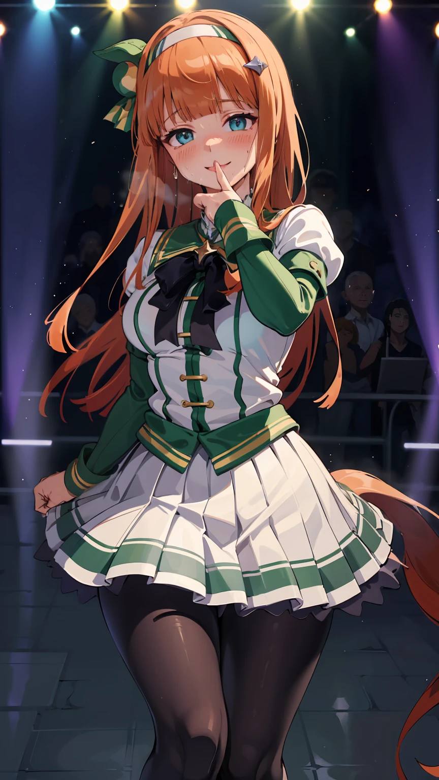 Street Dance、A big smile、shout、intense dance、dance、楽しくdance、Best image quality、High resolution、masterpiece、super high quality、Live Performance Venues、Large crowd、Many penlights、Sweaty、Very short pleated skirt、Heavy breathing、Blushing、4K quality、Black Pantyhose、Voluptuous thighs