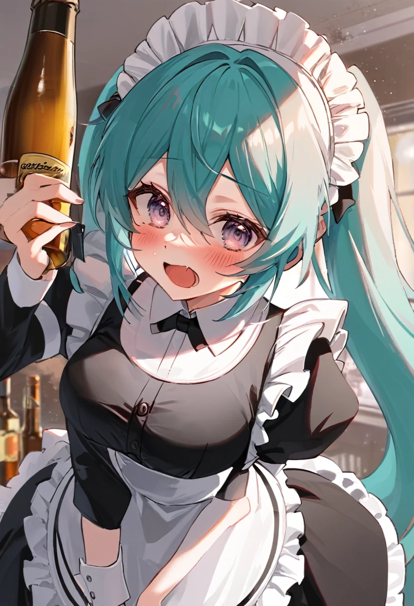 (((maid clothes)))), (((big)))), drunken eyes, Hatsune Miku,