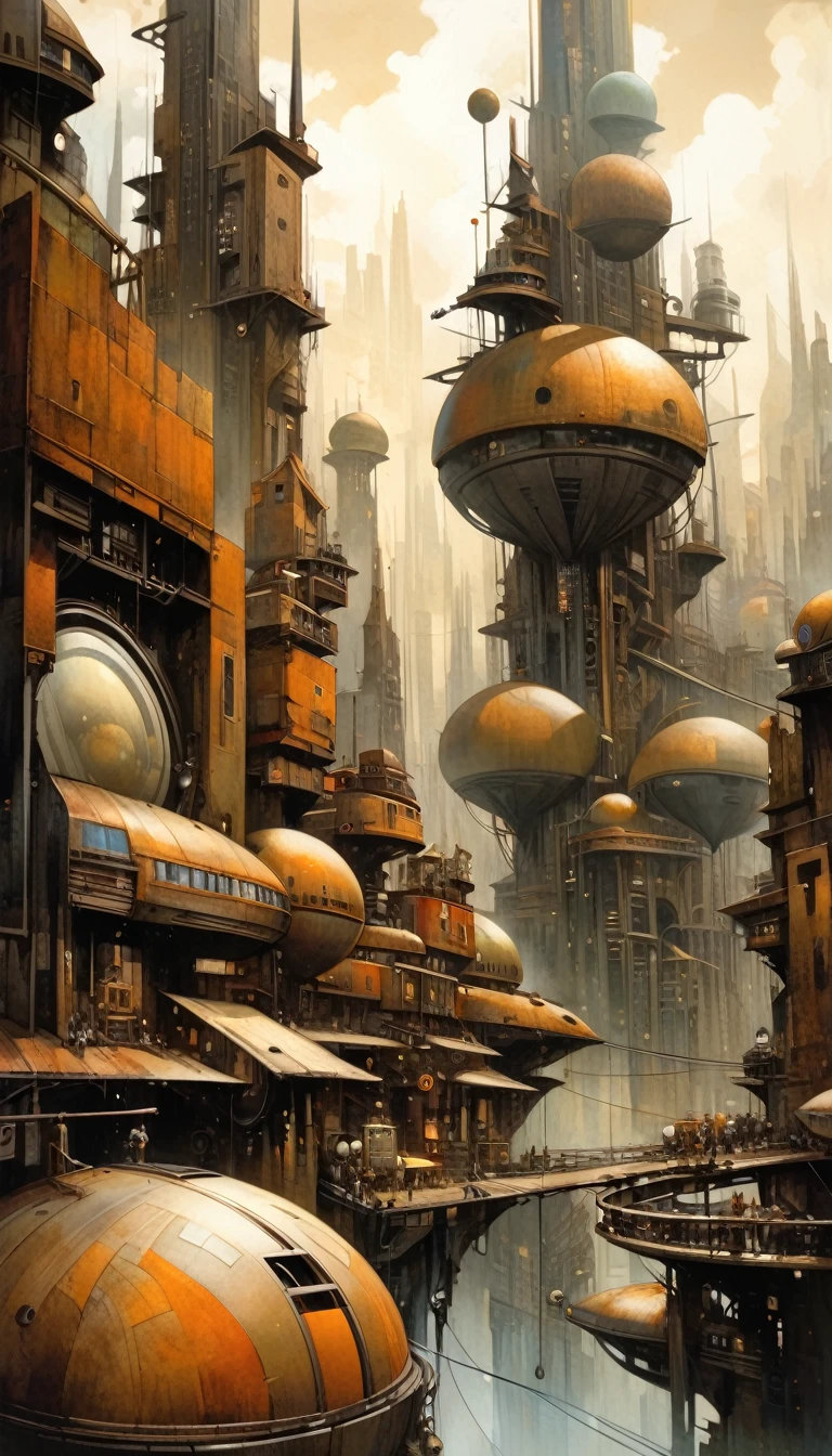 futuristic city.1.5, rusty metal city, lots of details (Dave Mckean inspired art, intricate details, oil painting)