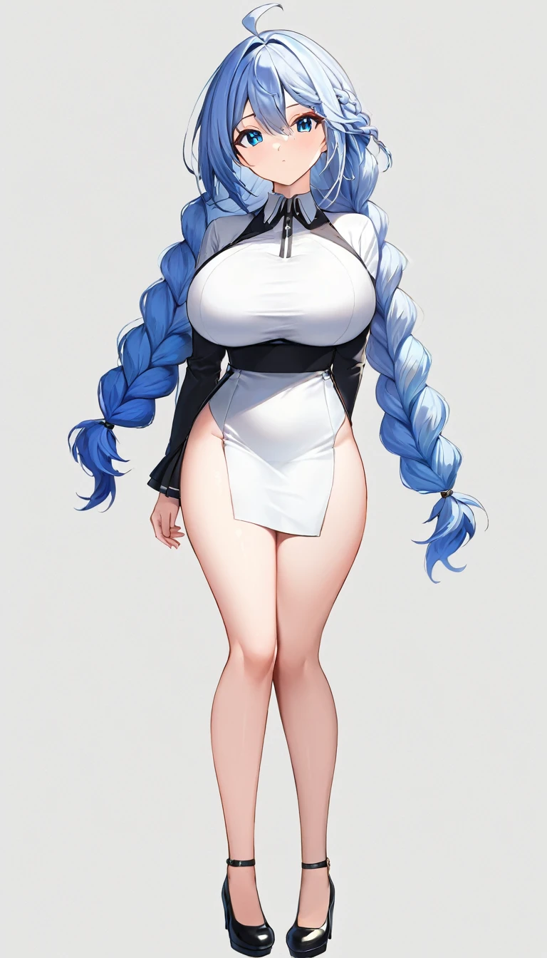score_9, score_8_up, score_7_up, 1 female, full body, adult, mature female, late 30s, extremely detailed face, extremely detailed blue eyes, masterpiece, best quality, ultra-detailed, transparent background, visual novel character, facing viewer, looking to viewer, full body, portrait, wide shot, braided hair, thick, curvy, medium breasts, dress, fully dressed, long blue hair,
