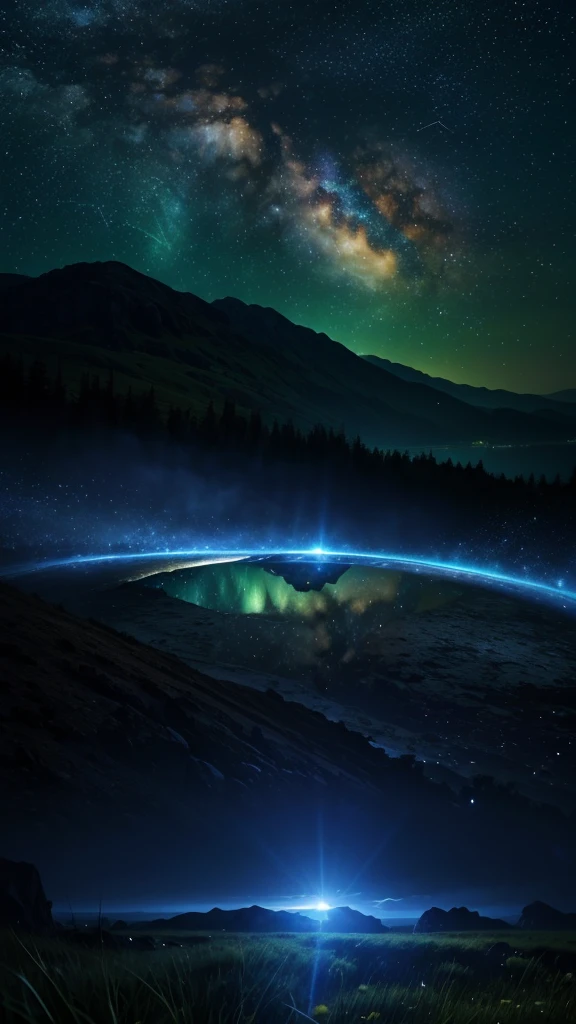 (Logo, Astonishing, 8K, On the table, RAW photos, Astonishing, Top quality, PhotoPractical and Very detailed, CG, high quality, Very detailed, Narrative Poems, Particle Effects, dynamic effect, Text border depth, light, Fire, Ray Tracing, On the table, Practical, Ultra HD, fantasy), wind, The beauty of mountains and forests, The tranquility and beauty of grasslands and vast lands in the world, Lakeside, Want to knowful scenery, 美丽的自然wind景, night, Starry Sky, constellation, Full Moon, space, Gorgeous, view, water, constellation, Want to know, excellent, meteor, magic, Optimal lighting, The best shadow