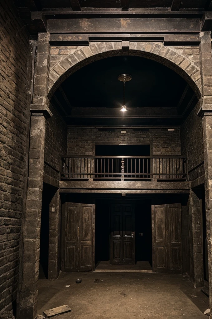 Can u generate a image of ambandod house basement with some black magic things