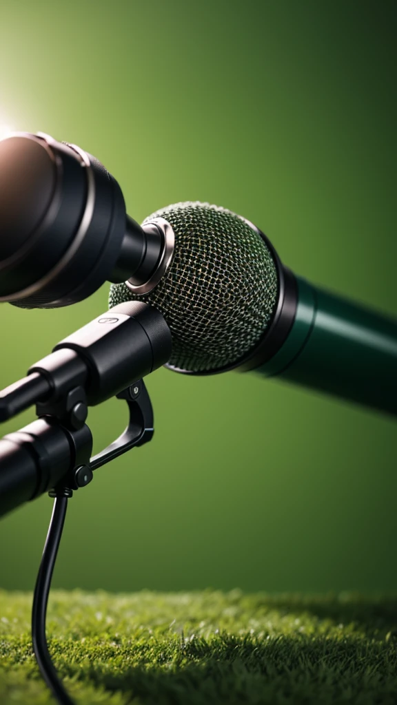 Microphones rising on a green background