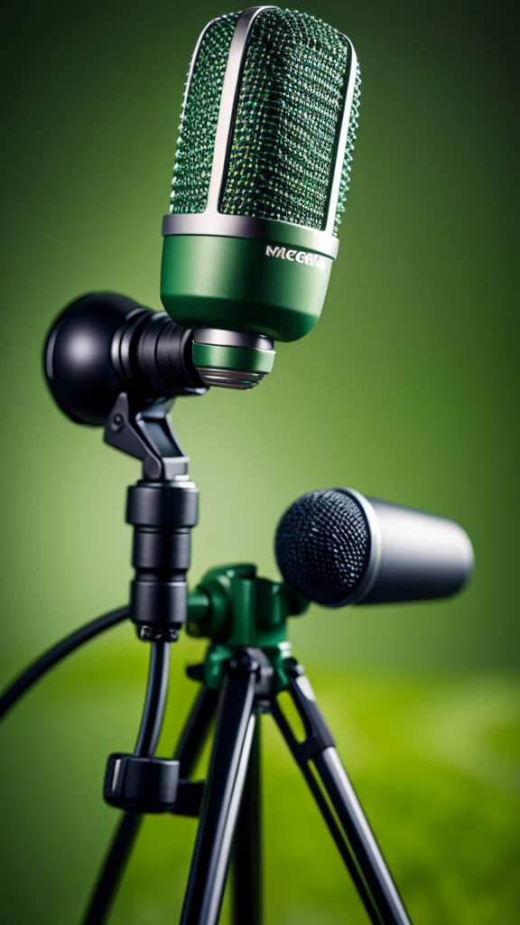 Microphones rising on a green background