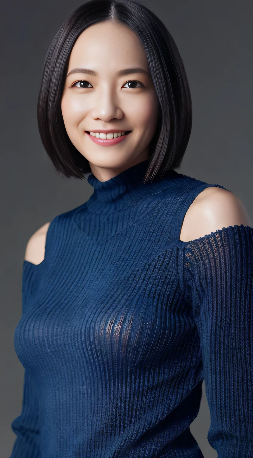 8K images like、Highest quality、masterpiece、Realistic、Realistic、Realistic、Ultra-high resolution、Ray Tracing、Virgin Killer Sweater、Short Hair、45 years old、Bright smile