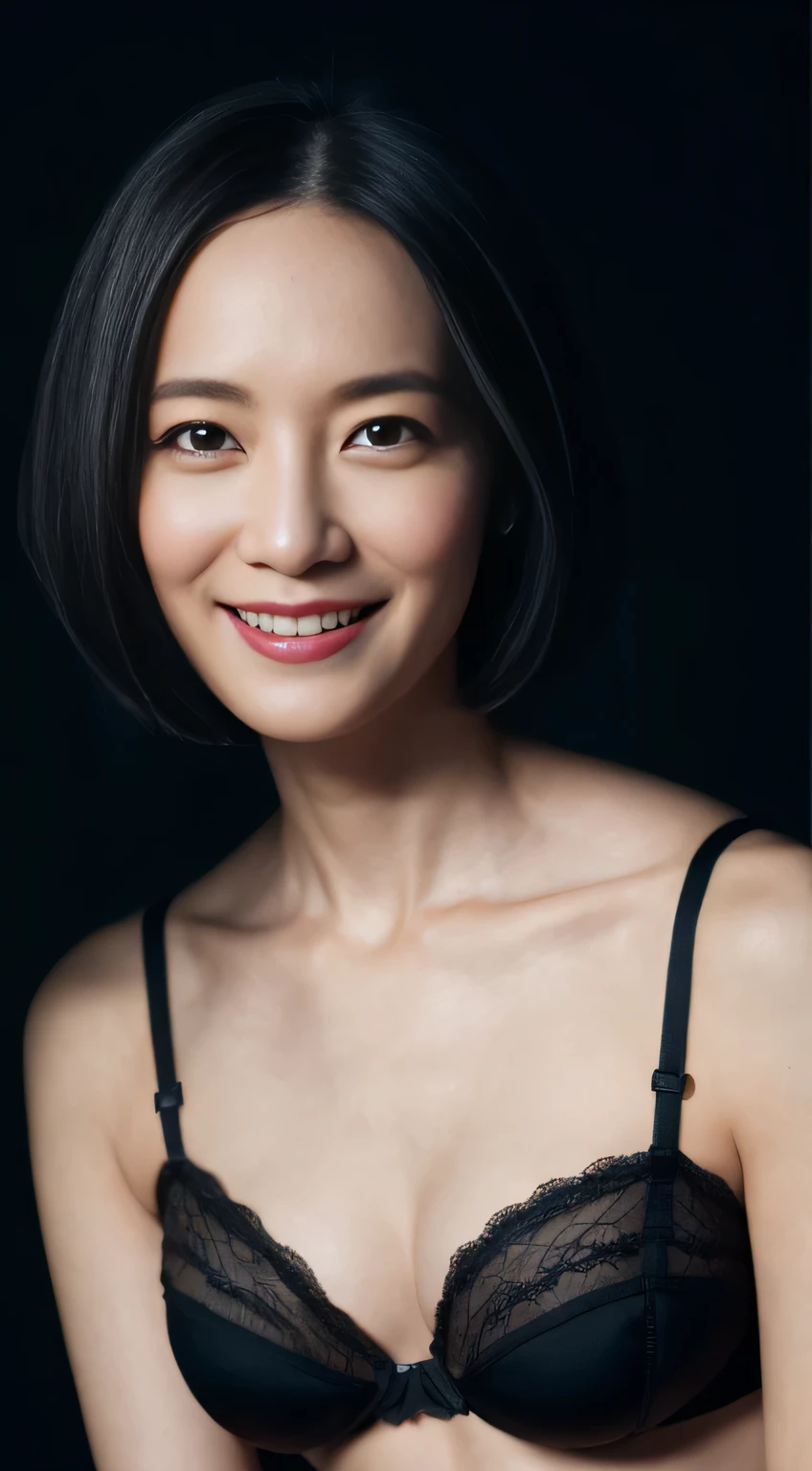 8K images like、Highest quality、masterpiece、Realistic、Realistic、Realistic、Ultra-high resolution、Ray Tracing、lingerie、Short Hair、45 years old、Bright smile、In underwear