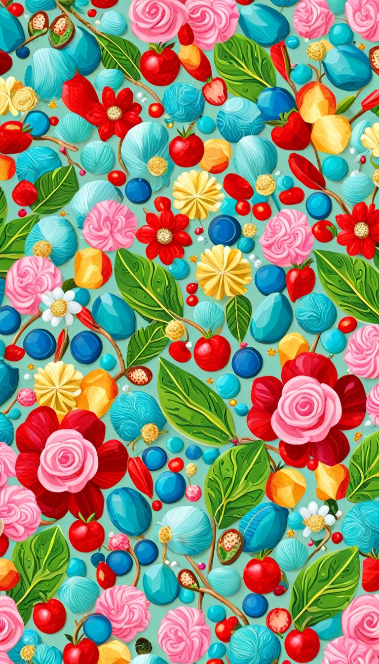 Seas of ((Colorful FEATHER)) (ALOT OF CANDY) In the ((((BLUE BACKGROUND)))) — ocean breeze, sun-bleached driftwood, and a touch of salty sea air. ((GOLDEN stars)) colorful BERRIES, ((WHITE SWEET)) jewels, ((COLORFUL butterfly)), ((GREEN LEAFY FLORA)), (strawberry), BLUE rose, cherry || (embroidery) seamless pattern, fruit, butterfly, diamond, pearls, Best quality, masterpiece, ultra high res, (photo realistic:1.4), surrealism, dream-like, ((abstract art)), vector arts, ((ROSE JEWEL)) a close up of a CANDY pattern, CANDY wallpaper, ornate CANDY, CANDY pattern, CANDY explosion, CANDY! intricate, CANDY JEWELs colorful, chinoiserie pattern, VECTOR wallpaper, CANDY renewal, with colorful JEWELs and plants, CANDY dream, garden JEWELs pattern, CANDY patterned skin, CANDY design, CANDY motives, boho CANDY vines, (8k, RAW photo, best quality, masterpiece:1.2, Sharp image, vector) In the ((((BLUE BACKGROUND))))