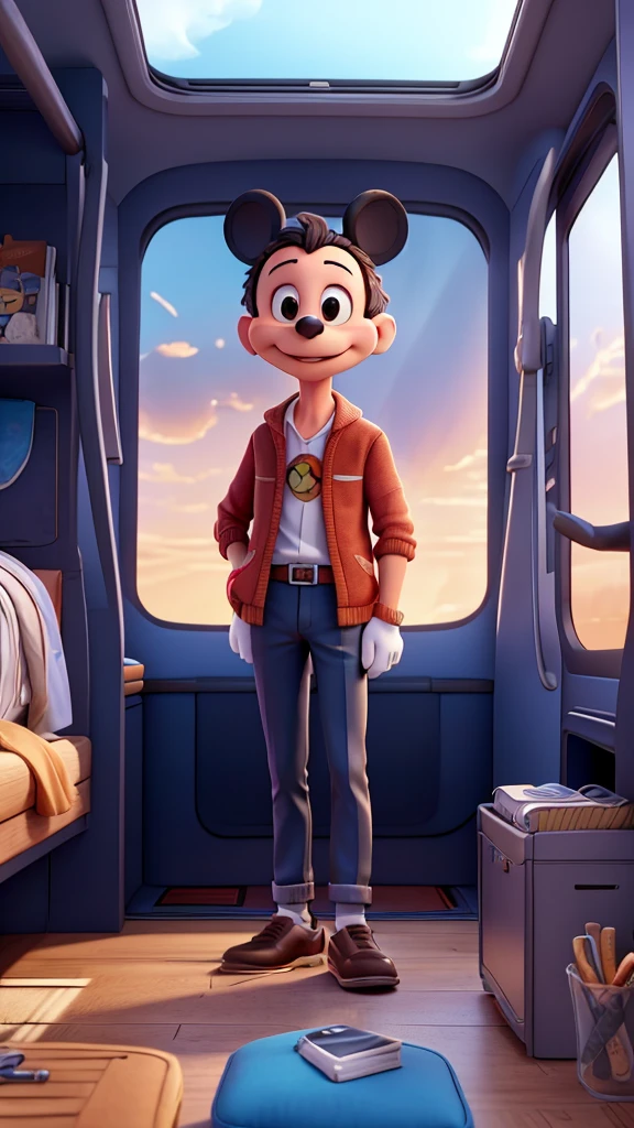 Imaginez Mickey Mouse en survêtement, portant une sacoche, assis sur son lit en train de fumer une cigarette. La chambre est celle d'un jeune en désordre : vêtements éparpillés, livres et gadgets électroniques sur le sol, et mégots de cigarette traînant partout.