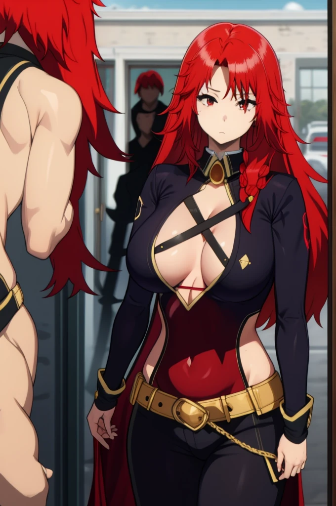 long hair, red hair, large breast, 