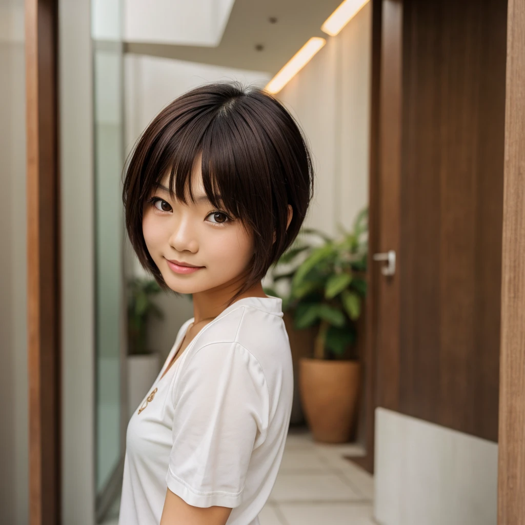 Cute asian girl with short brown hair