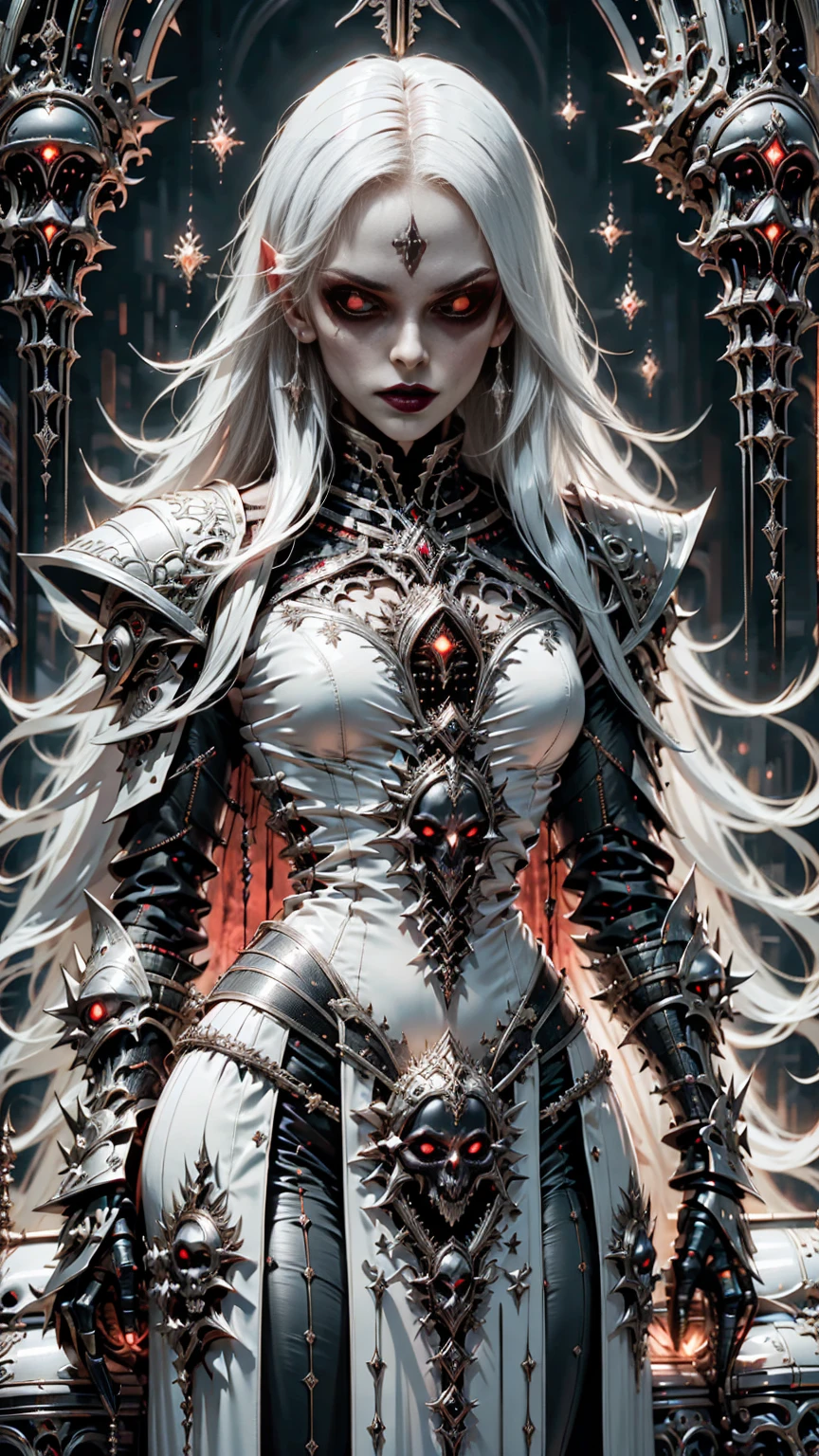 (masterpiece:1.1), (best quality:1.1), (ornate:1.1), BREAK, (horror:1.0), (esoteric:1.1), (solo:1.4), (dynamic angle:1.0), (cowboy shot:1.0), (woman:1.1),(very muscular bodybuilder girl:1.25), (huge upper body:1.25), (narrow hips:1.0), long hair, (gothic intricate vampiric armor:1.25), ((full body front view)), (gauntlets:1.0), (shoulder armor:1.1), ((tarot style frame:1.25)), (glowing red eyes:1.25)
