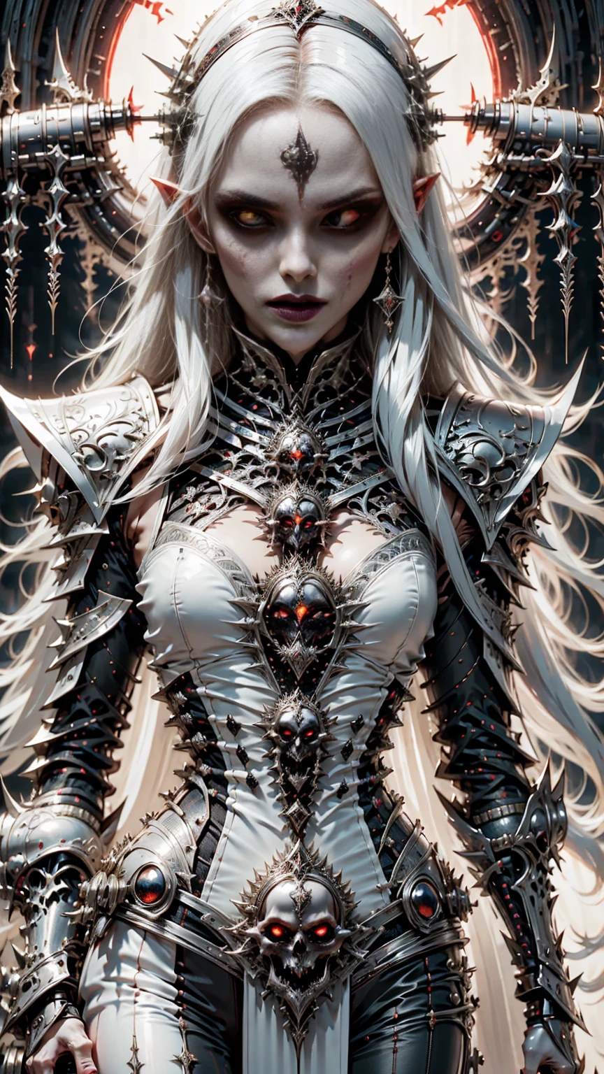 (masterpiece:1.1), (best quality:1.1), (ornate:1.1), BREAK, (horror:1.0), (esoteric:1.1), (solo:1.4), (dynamic angle:1.0), (cowboy shot:1.0), (woman:1.1),(very muscular bodybuilder girl:1.25), (huge upper body:1.25), (narrow hips:1.0), long hair, (gothic intricate vampiric armor:1.25), ((full body front view)), (gauntlets:1.0), (shoulder armor:1.1), ((tarot style frame:1.25)), (glowing red eyes:1.25)