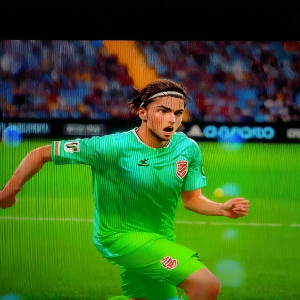 arafed soccer player in green uniform on television playing soccer, 8k scan hq, very very low quality picture, 8 k scan, 8k scan, low quality photo, hq 8k scan, inspired by Pál Balkay, 8k uhd scan, 8k no blur, 8k film scan, 4k scan, 4 k scan