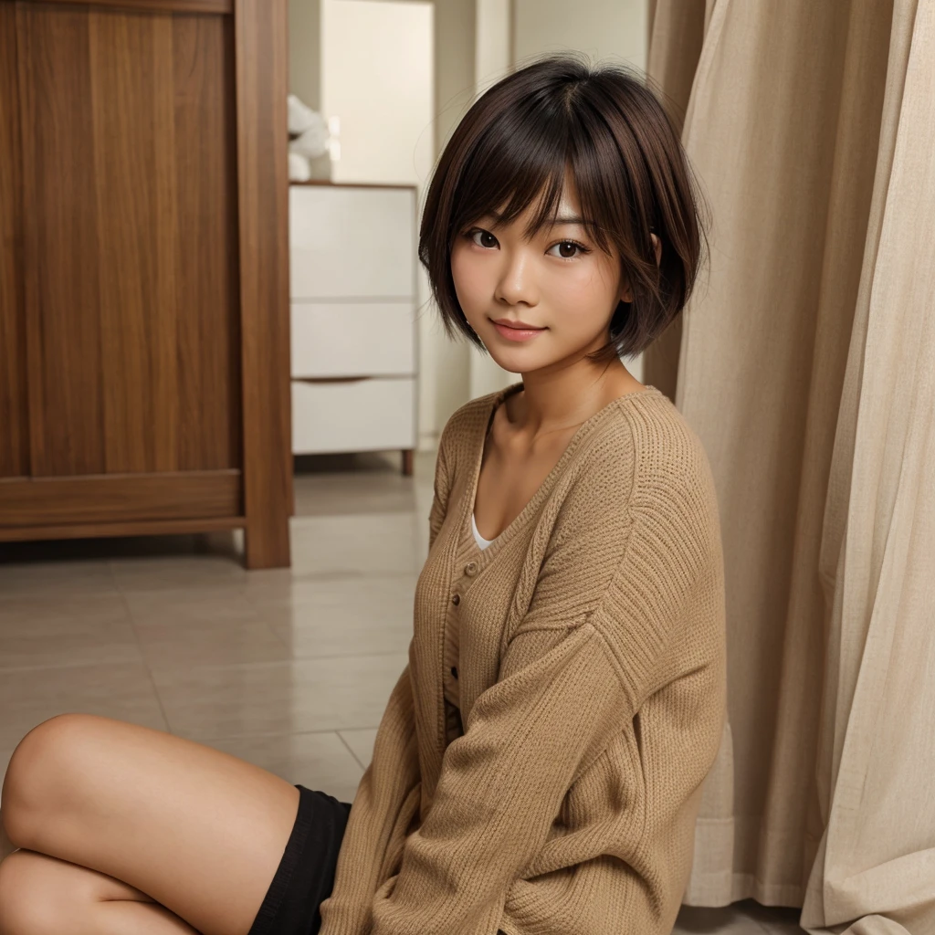 Cute asian girl with short brown hair