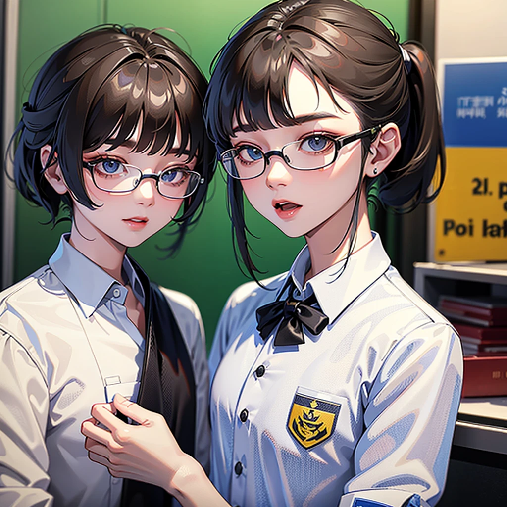 A 3D Photo of ผู้หญิงผมเปียสีดำ 1คน Portrait with a white student shirt and wear glasses