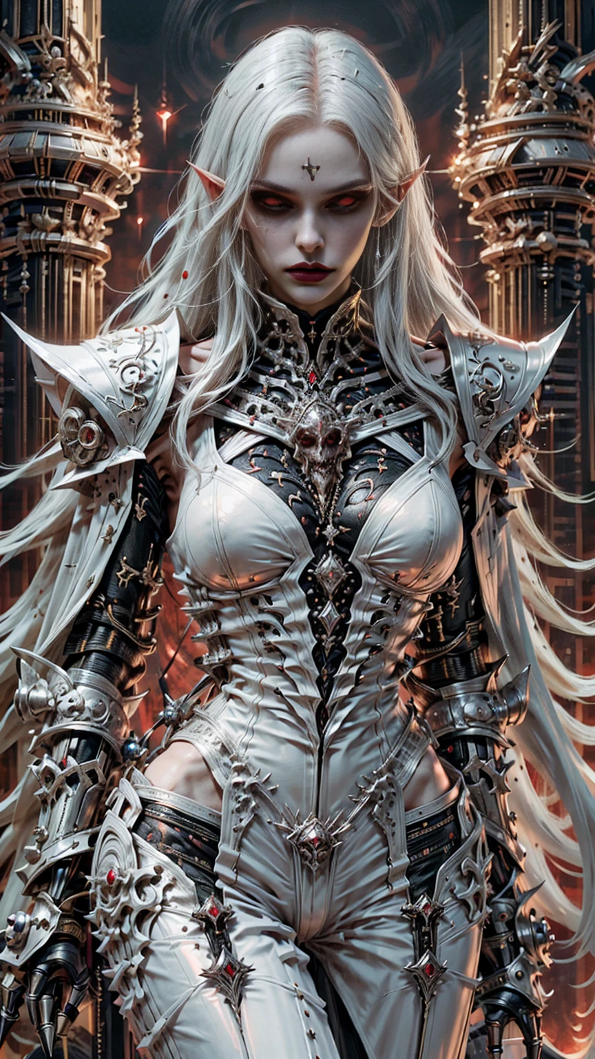 (masterpiece:1.1), (best quality:1.1), (ornate:1.1), BREAK, (horror:1.0), (esoteric:1.1), (solo:1.4), (dynamic angle:1.0), (cowboy shot:1.0), (woman:1.1),(very muscular bodybuilder girl:1.25), (huge upper body:1.25), (narrow hips:1.0), long hair, (gothic intricate vampiric armor:1.25), ((full body front view)), (gauntlets:1.0), (shoulder armor:1.1), ((tarot style frame:1.25)), (glowing red eyes:1.25)