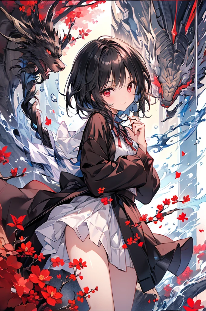 (masterpiece, highest quality, highest quality, (No text), Beautiful and aesthetic:1.2),No text,アニメ、 high resolution BREAK,One Girl,Short black hair Beautiful eyes Red eyes Beautiful girl cool smile Black Coat mini skirt whole body Night view Detailed eyes and face