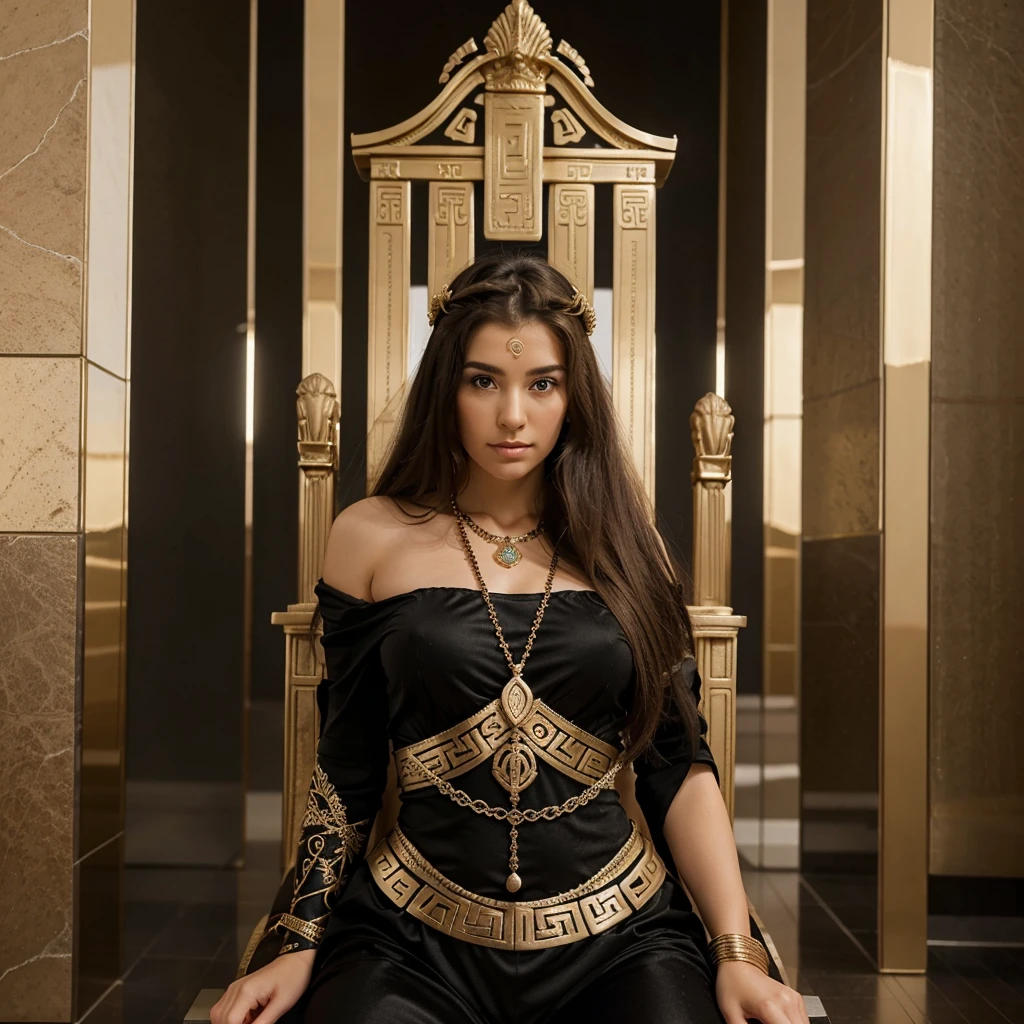 1girl in, 30 years old, Square face, Long hair, Looking at viewer, jewelry, Realistic, Sexy, Greek gods costume, temple - throne-sky-cloud , free pose
