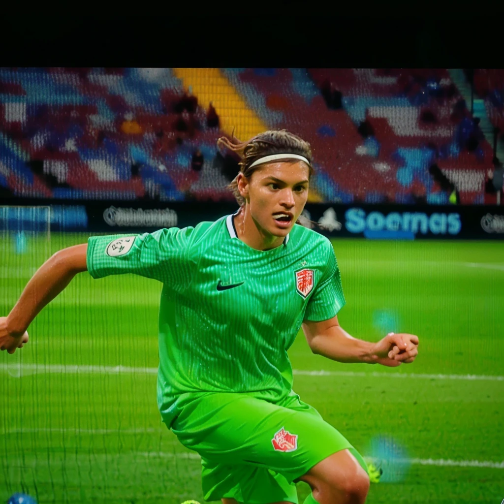 arafed soccer player in green uniform on television playing soccer, 8k scan hq, very very low quality picture, 8 k scan, 8k scan, low quality photo, hq 8k scan, inspired by Pál Balkay, 8k uhd scan, 8k no blur, 8k film scan, 4k scan, 4 k scan