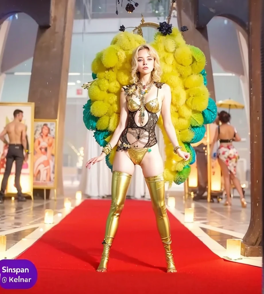 Cute 18 year old girl, Carnival Bikini Woman suit, short curly hair, blonde hair, beautiful face, rain, roof, masterpiece, exquisite details, perfect anatomy, fighting stance Realistic