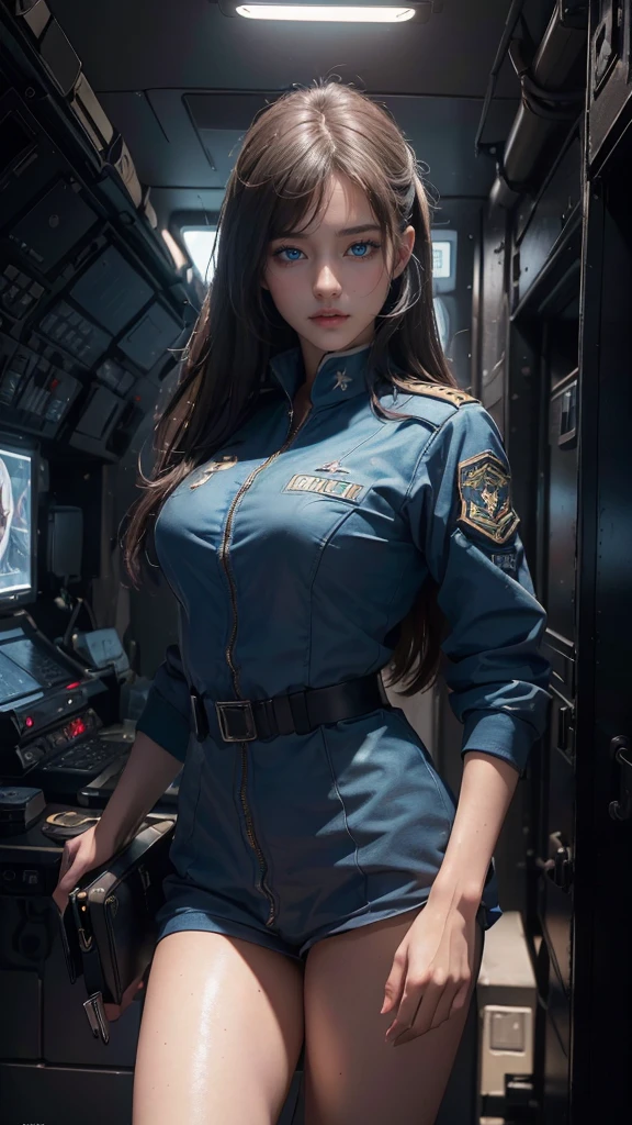 (8K,1080P,textura Realist de la piel,Realist,masterpiece, La Highest quality,High resolution,High resolution:1.5),,Araffes in military uniform standing in front of a Fighter, Pilot Girl, Perfect military composure, かわいいPilot Girl, (SEXY PILOT SUIT, uniform, uniformを着る), Fighter, Aircraft carrier scene, On an aircraft carrier, アメリカair force, air force, military girl, Top Gun Maverick, Fighter, Sexy military pilot outfit, Bae Suzy, Top Gun,Ultra HD, 8K, 1080P.Unreal Engine:1.4,Ultra HD,La Highest quality:1.4, fotorRealist:1.4, Skin Texture:1.4, masterpiece:1.8,First Job, Highest quality,(Beautifully detailed eye depiction),(blue eyes:1.4),(Cinematic:1.4),(白い迷彩uniform:1.4),(Cyberpunk AI1.4),(Cinematic lighting:1.4)