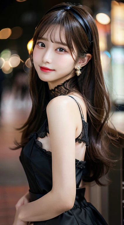 Tabletop、(Highest quality、 masterpiece:1.2)、 Very detailed、 High resolution、 8k wallpaper、 Perfect dynamic composition、 Fine and beautiful eyes、 Long Hair、Small breasts、 Natural color lips、 Bold sexy pose、 A shy smile、 20-year-old、 Cute Woman、 Cute Style、 Tokyo、sexy shot looking at camera、Black garter belt、tiara、necklace、Long black lace gloves、Earrings