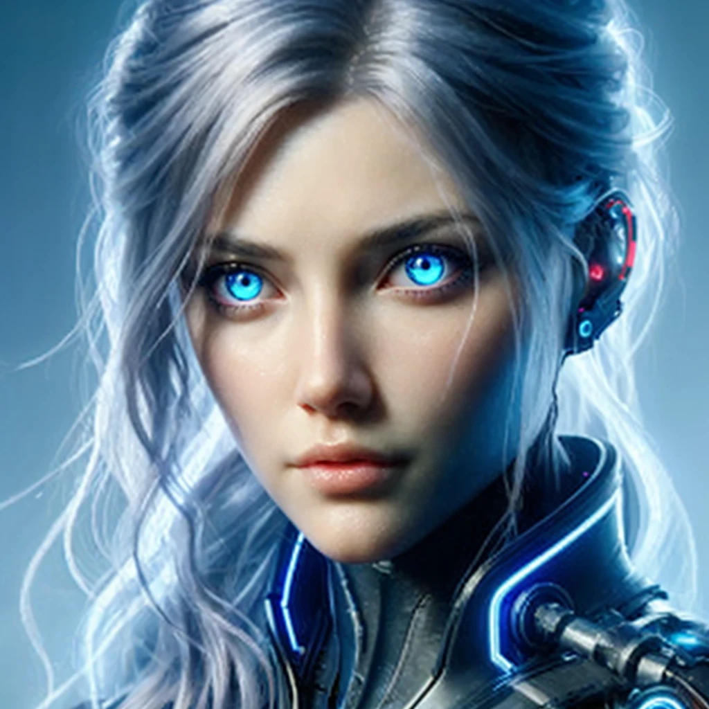 sexy scifi woman beautiful face futuristic earpiece eyes glowing with life force