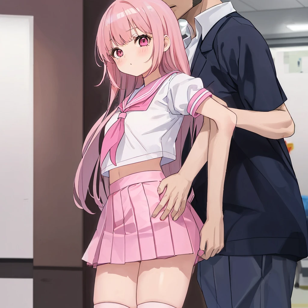 A pink-haired high school girl in a sailor uniform receives a vaccination、A man grabs your arm、Take the syringe and stick it into your upper arm.。.