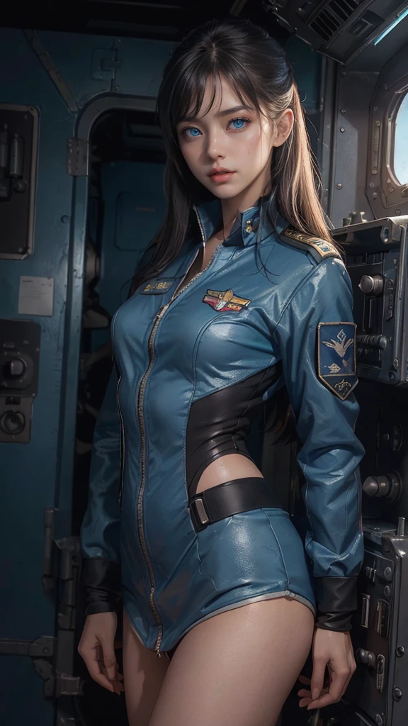 (8K,1080P,textura Realist de la piel,Realist,masterpiece, La Highest quality,High resolution,High resolution:1.5),,Araffes in military uniform standing in front of a Fighter, Pilot Girl, Perfect military composure, かわいいPilot Girl, （SEXY PILOT SUIT, uniform, uniformを着る）, Fighter, Aircraft carrier scene, On an aircraft carrier, アメリカair force, air force, military girl, Top Gun Maverick, Fighter, Sexy military pilot outfit, Bae Suzy, Top Gun,Ultra HD, 8K, 1080P.Unreal Engine:1.4,Ultra HD,La Highest quality:1.4, fotorRealist:1.4, Skin Texture:1.4, masterpiece:1.8,First Job, Highest quality,（Beautifully detailed eye depiction）,(blue eyes:1.4),(Cinematic:1.4),(白い迷彩uniform:1.4),(Cyberpunk AI1.4),(Cinematic lighting:1.4)、 (Small breasts, beautiful breasts)、Sexy pose