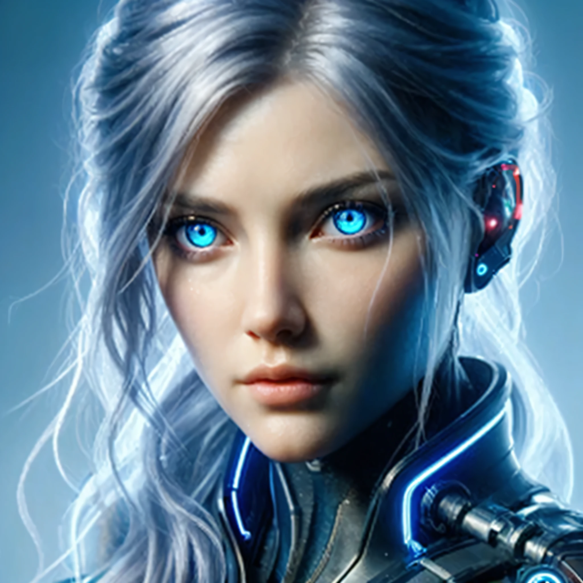 sexy scifi woman beautiful face futuristic earpiece eyes glowing with life force