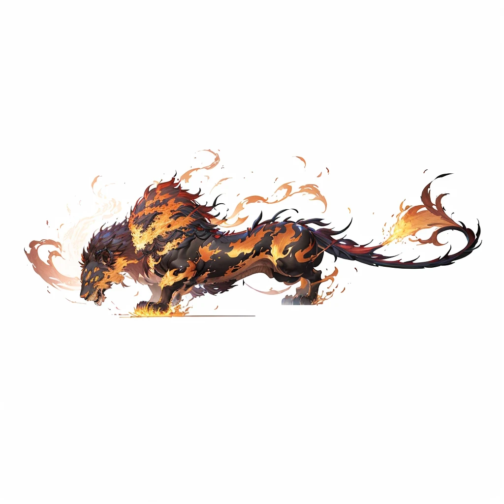 The flaming lion, Nine Tails, From Arknights, Complete art, Official Art, Onmyoji detailed art, high detailed Official Artwork, Fire Type, Dragon King, Fenrir, Official Artwork, Balrog, High-resolution artwork, ''Dragon breathing fire, No type, Fire Dragon, Fire Lion, Blazing Hellfire