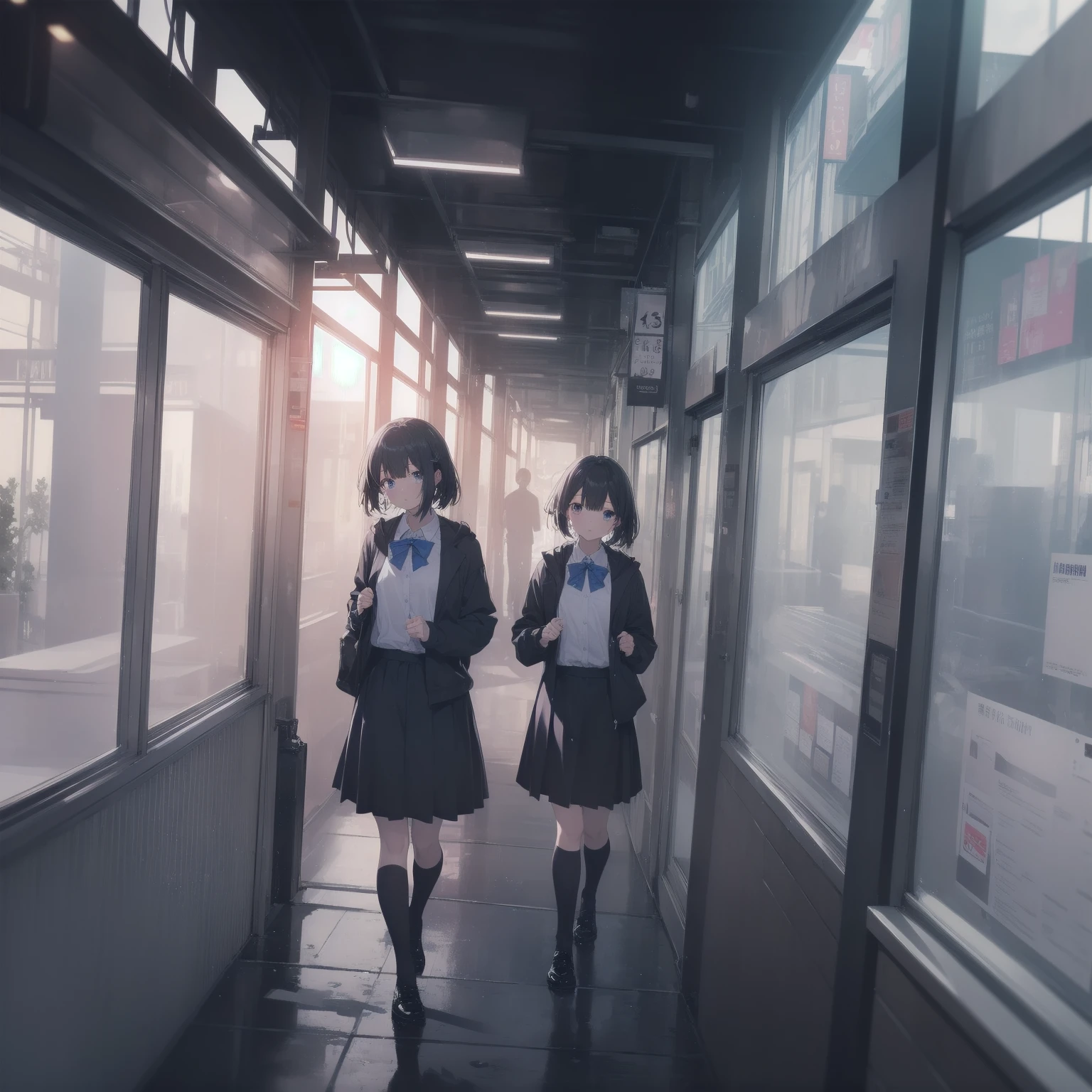 ultra-absurdres-Top quality by artist God, ultra-detailed, high resolution, anime moe artstyle, best anime 8k konachan wallpaper, pixiv contest winner, pool:2810, perfect anatomy,break, 1girl, (Please draw a girl walking sleepily to school alone. )break,(Solo,little female, 13-year-old:1.3),Full limbs, complete fingers,a junior high school student, (very short hair), short cut, flat chest, , small butt, small black eyes, beautiful detailed eyes, well-proportioned iris and pupils, expressive eyes, highres detailed hair, soft expression, salor school_uniform, sailor collar, serahuku, bow, pleated skirt,(Detailed Lighting), (Detailed background), in the School commute route. break,super detailed skin, Best cinematic lighting powered by famous artist, 8k,beauty illustration,photoshop_(medium),very aesthetic,break,((artist:wa_(genryusui) )), artist:clamp ,artist:carnelian ,artist:kantoku ,