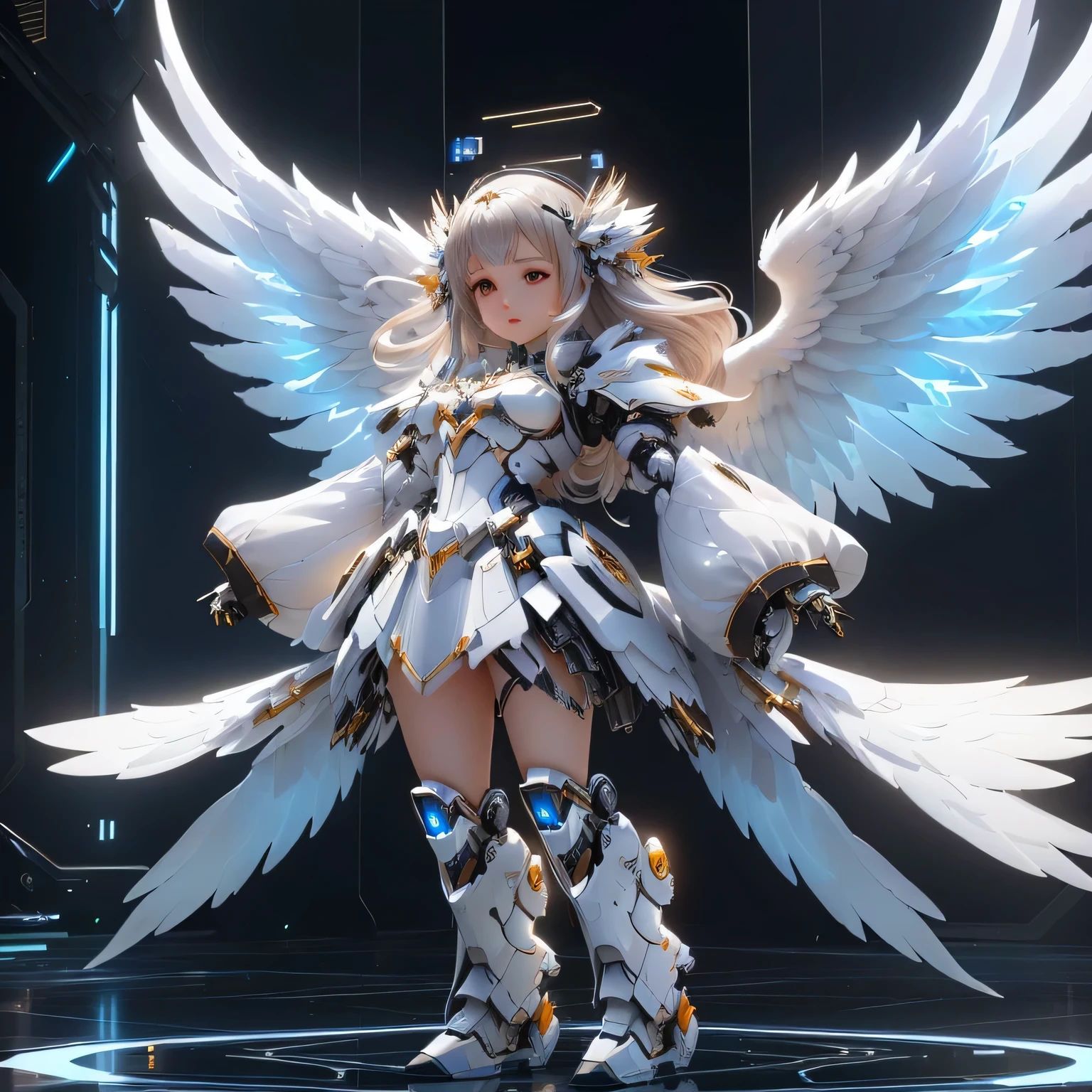 Close-up of woman in white dress with wings, angel knight girl, angel in plastic armor, futuristic robot angel, Beautiful angel girl, Rendering a cute 3D anime girl, 3D Rendering Character Art 8k, Majestic Angel, Akihiko Yoshida. Unreal Engine, mechanized valkyrie girl, Popular content from CGSociety