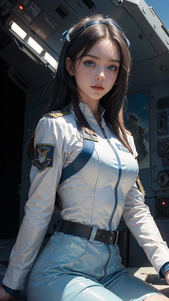 (8K,1080P,textura Realist de la piel,Realist,masterpiece, La Highest quality,High resolution,High resolution:1.5),,Araffes in military uniform standing in front of a Fighter, Pilot Girl, Perfect military composure, かわいいPilot Girl, (SEXY white camouflage pilot suit, uniform, uniformを着る), Fighter, Aircraft carrier scene, On an aircraft carrier, アメリカair force, air force, military girl, Top Gun Maverick, Fighter, White camouflage military pilot uniform, Bae Suzy, Top Gun,Ultra HD, 8K, 1080P.Unreal Engine:1.4,Ultra HD,La Highest quality:1.4, fotorRealist:1.4, Skin Texture:1.4, masterpiece:1.8,First Job, Highest quality,(Beautifully detailed eye depiction),(blue eyes:1.4),(Cinematic:1.4),(白い迷彩uniform:1.4),(Cyberpunk AI1.4),(Cinematic lighting:1.4)、 (Small breasts, beautiful breasts)、Sexy pose