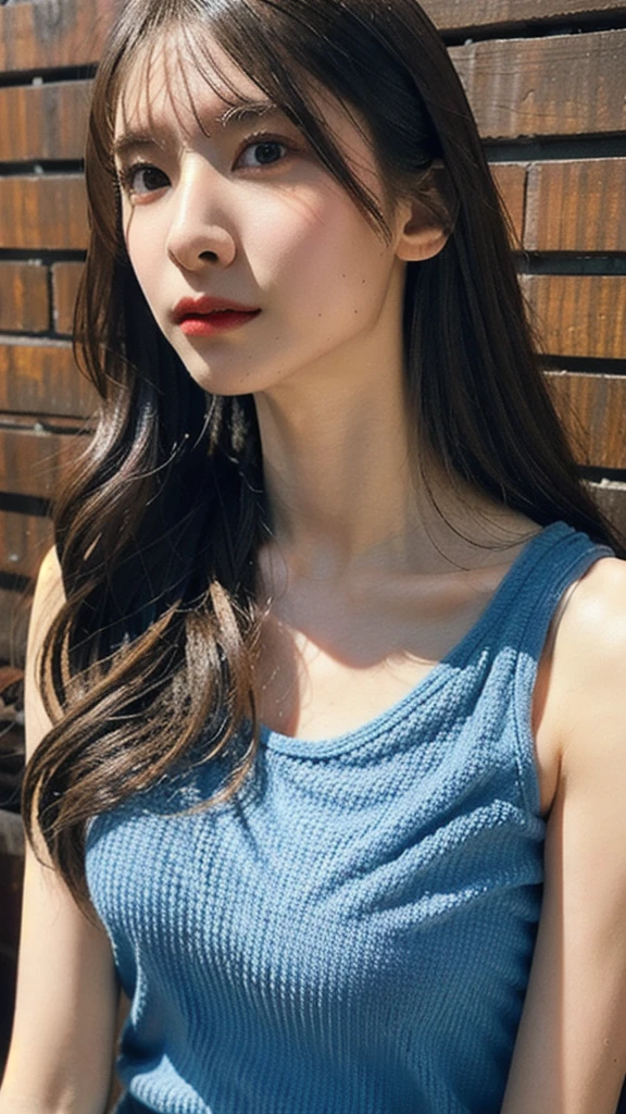 1girl, 19yo, woman, masterpiece, best quality, highest quality, cinematic lighting, (volumetric lighting), extremely detailed CG unity 8k wallpaper, focused, 8k wallpaper, extremely detailed, ultra realistic, photorealistic, sharp focus, absurdres, (HDR:1.2), (high contrast), photograph, detailed and intricate, instagram, portrait, highly detailed, digital painting, artstation, concept art, smooth, sharp focus, illustration, (whole body:1.2), (big breast:1.3), look at the viewer, (knit tank top).